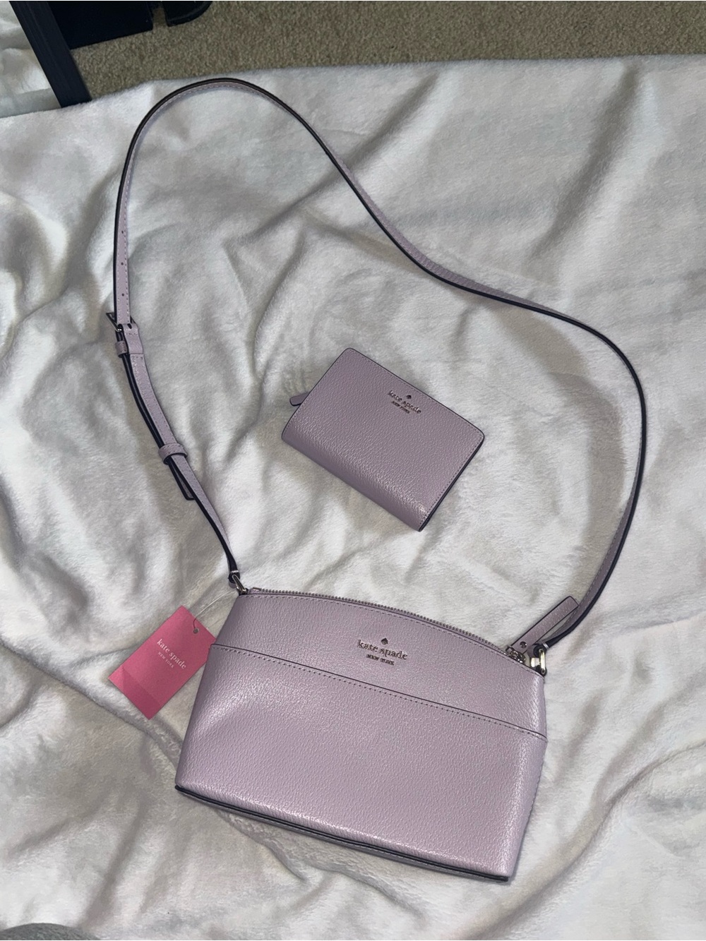 kate spade lilac pebble leather crossbody with matching wallet
